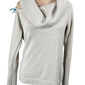 NY & Co Cold Shoulder Sweater Cowl Neck Gold Metallic Size L Large Cream